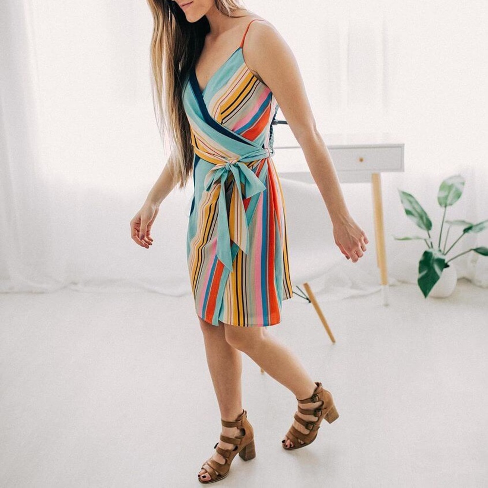 NWT Buckle Willow and Root Striped surplice dress